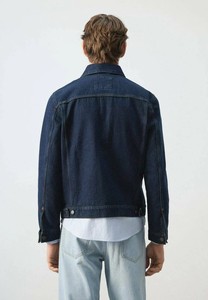 <b>Men's</b> Dark Blue <b>Denim</b> <b>Jacket</b> Workwear Style Turn-down Collar Button Closure Regular Fit Cotton Material Autumn Wear - Product Image 3