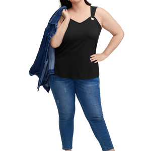 Camiseta sin Mangas Negra para Mujer, Talla Grande, Corte Ajustado, Diseño Personalizado Directo de Fábrica, ODM, Poliéster/Algodón, Venta al Por Mayor - Product Image 4