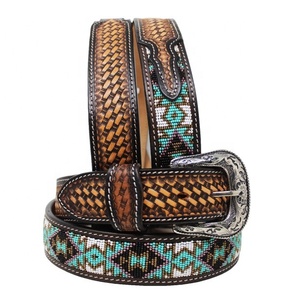 Cinturón de Cuero Estilo Rodeo Navajo con Cuentas y Hebilla de Aleación con Estampado de Ondas, Tamaños Personalizados Disponibles a los Mejores Precios - Product Image 2