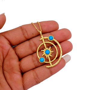 Collier pendentif rond style gothique soleil éclatant en turquoise, pierre de lune, labradorite, onyx noir, bijoux en pierres précieuses en gros - Product Image 2