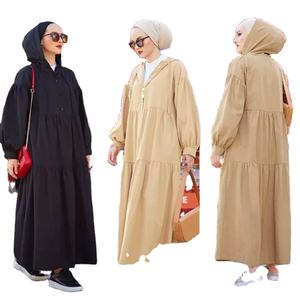 Abaya à capuche ouverte sur le devant pour femme Sweat à capuche style cardigan long à la mode avec tissu doux - Product Image 1