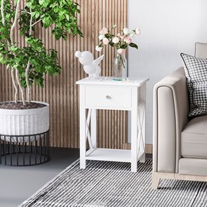 Tavolino Moderno Bianco con Cassetto e Ripiano per Camera da Letto o Soggiorno, Tavolo Console - Product Image 2