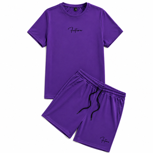 OEM Custom Logo Men's Summer Two Piece <b>Set</b> Fashion Casual T-Shirt Shorts Lounge Wear - Product Image 1