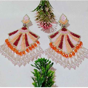 Trendy Embroidery Glass <b>Beaded</b> Chandelier Earrings Women's Customized <b>Color</b> Festive Eid Diwali Wedding - Product Image 3