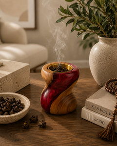 Quemador de incienso de madera con resina epoxi premium, quemador de incienso Oud, taza de latón, regalo de Ramadán y Eid, decoración artesanal para el hogar, fragancia para el hogar, venta al por mayor - Product Image 1
