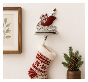 Premium Metal Christmas Sleigh <b>Stocking</b> <b>Holder</b> Weighted Non-Slip Mantel Hanger For Holiday Home Decoration & Gifts In Low Price - Product Image 2