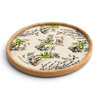 Plateau de service rond en bois artisanal de 11 pouces |   Plateau en bois décoratif à motifs floraux |   Plateau de service multifonctionnel pour thé et en-cas