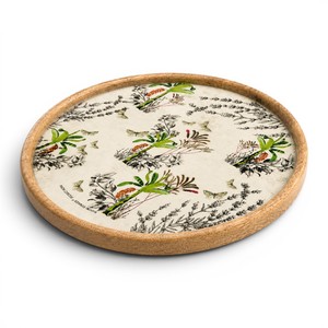 Bandeja Redonda de Madera Hecha a Mano de 11 Pulgadas |   Bandeja de Madera Decorativa con Estampado Floral |   Bandeja Multiusos para Servir Té y Aperitivos - Product Image 3