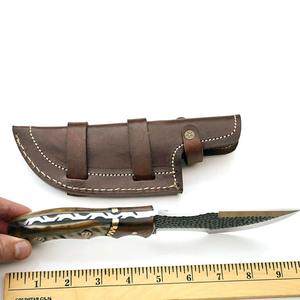 Couteau de chasse artisanal de haute qualité en acier Damas sur mesure, lame pleine longueur, manche en corne de cerf, étui en cuir, OEM - Product Image 6