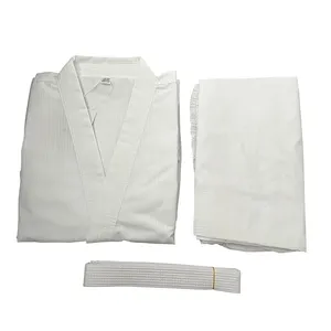 Uniformes de karaté blancs et bleus 100 % coton 160g, ceinture noire, taille élastique ample, unisexe pour adultes, respirant, teint uni, vêtements d'arts martiaux - Product Image 3