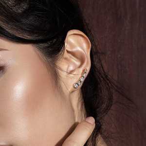 14K 18K <b>Solid</b> Gold Geometric Climber <b>Earring</b> Round Princess Oval Baguette Pear Multi Cut Lab Grown Diamonds Bezel Set 925 <b>Silver</b> - Product Image 2