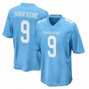Jersey de Fútbol Americano Azul Cielo Personalizado de Alta Calidad del Fabricante, Transpirable, Sublimado, de Poliéster de 220g, Manga Corta, Venta al Por Mayor - Product Image 1