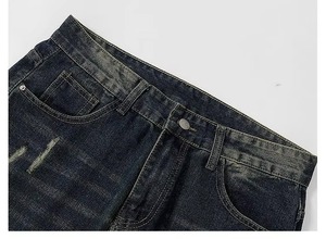 Jean en denim pour homme, coupe droite ample, délavé vintage, 100 % coton, séchage rapide, respirant, écologique, personnalisable OEM, printemps-automne - Product Image 5