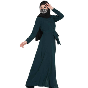 Women's Dark Green <b>Long</b> Sleeve Floor Length Abaya Modest <b>Dress</b> Round Neck Loose Fit Cotton Daily Wear Middle East Style - Product Image 3