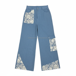 Nueva Tendencia: Jeans Acampanados con Encaje para Mujer, Pantalones Vaqueros Vintage de Pierna Ancha, Transpirables, Estilo Y2K, Ropa Casual Urbana, Logotipo Personalizado de Fábrica - Product Image 5