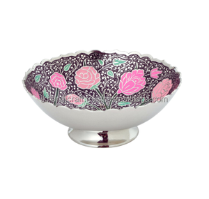 Bol sur pied en laiton moderne personnalisé, artisanat en métal émaillé, élégant, abstrait, panier à fruits, entrée, noix, cadeau de pendaison de crémaillère - Product Image 1