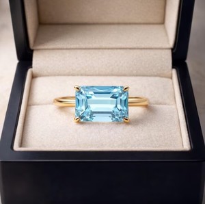 <b>Emerald</b> Cut Blue Topaz <b>Ring</b> 925 Sterling <b>Silver</b> Yellow Gold Plated Dainty December Birthstone Elegant Jewelry Gift for Women - Product Image 2