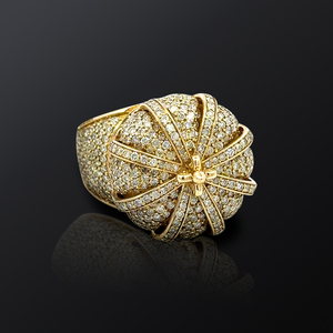 Luxury Yellow <b>Gold</b> Diamond Crown <b>Cocktail</b> <b>Ring</b> Round Brilliant Cut Unisex Party Jewelry - Product Image 1