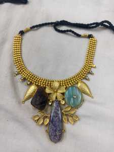Ethnic Semi Stone Fashion <b>Necklace</b> Decorative Beadwork <b>Statement</b> <b>Necklace</b> Handmade Jewelry Gift - Product Image 2