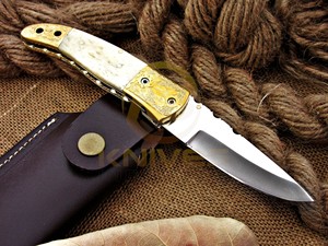 Premium <b>Bone</b> <b>Handle</b> Folding Hunting <b>Knife</b> Handmade Camping Survival Pocket <b>Knife</b> - Product Image 2