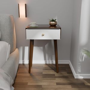 Modern Bedside <b>Table</b> with Solid Wood Legs, Minimalist and Practical End <b>Side</b> <b>Table</b> with Drawer <b>Storage</b>, Easy Assembly - Product Image 2