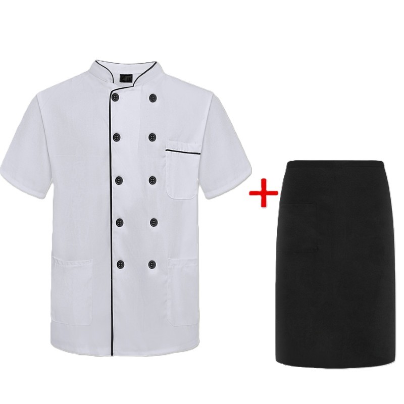 White Black Trim Short Sleeved + Apron