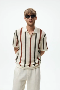 เสื้อโปโลคอวีถักลายทางแบบโปร่ง แขนสั้นสำหรับผู้ชาย รุ่น Custom Light Summer - Product Image 4