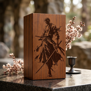 Urna Funeraria Ecológica de Madera con Diseño de Guerrero para Cenizas de Cremación Humana, Decoración Funeraria Budista, Capacidad de 200 Pulgadas Cúbicas - Product Image 5