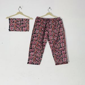 Ensemble de pyjama floral imprimé à la main de qualité supérieure - Vêtements de nuit en coton artisanal, vêtements de nuit et de détente bohèmes pour femmes, cadeau d'été - Product Image 3