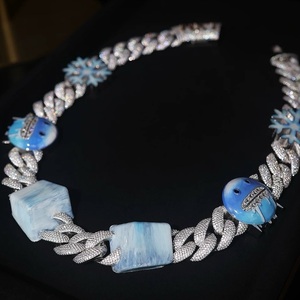 Blue <b>Iced</b> <b>Out</b> Snowflake Cuban Necklace Moissanite Link <b>Chain</b> Rhodium Plated 925 Silver Luxury Jewelry for Party - Product Image 1