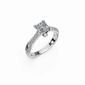 Bague en or blanc 18 carats avec diamant de laboratoire taille princesse, certifiée IGI, bague de fiançailles de luxe pour femme - Product Image 4