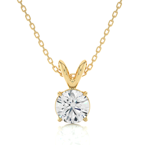 Collar de Oro Amarillo Sólido con Colgante Solitario de Diamante Redondo Creado en Laboratorio de Cuatro Puntas Clásico con Engaste en V para Mujer - Product Image 1