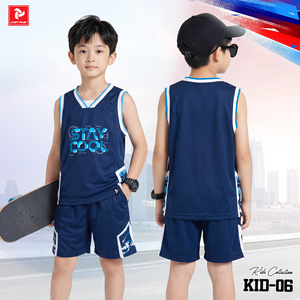 Ensemble Maillot de Basketball pour Enfants en Polyester à Séchage Rapide, Col en V, Vêtements de Sport de Luxe Tendance, KID-06 Just Play - Product Image 3