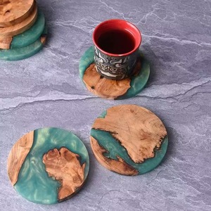 Handmade Natural Wood & Epoxy Resin <b>Coasters</b> Set of 4 Round <b>Teal</b> Green Drink <b>Coasters</b> Inlay Design 10cm Diameter REHMAN CRAFT - Product Image 4