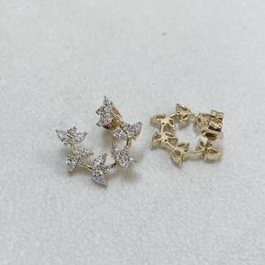 Pendientes de mariposa con diamantes talla marquise y redondos en oro macizo, inspirados en la naturaleza, florales, de lujo, para ella. - Product Image 3