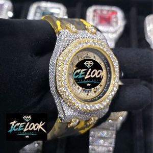 ICE LOOK นาฬิกาเพชรหรูหรา 45 มม. อะนาล็อกควอตซ์สายซิลิโคนสำหรับผู้ชาย ตัวเรือนทรงกลม ขอบหน้าปัดประดับเพชร คริสตัลแซฟไฟร์ - Product Image 2