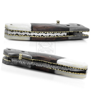 Cuchillo Plegable de Caza de Acero de Damasco Hecho a Mano DD-FK-664 3mm con Madera de Nogal y Hueso de Camello, Punta de Gota, Herramienta Multiusos EDC para Bushcraft al Aire Libre - Product Image 6