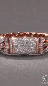 Bracelet de fiançailles unisexe en argent plaqué rhodium couleur or rose, avec maillons cubains, incrustations de perles d'eau douce et de zircon, style hip-hop - Product Image 4
