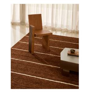 Tapis d'intérieur Oscar Brown en laine de Nouvelle-Zélande tissé à la main, à motif rayé vertical ivoire, tapis en laine texturé moderne fait main - Product Image 3