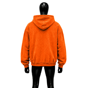 Sweat à capuche graphique orange avec motifs de personnages de dessins animés amusants, style streetwear vintage délavé, coupe oversize, décontracté, avec logo sur le devant - Product Image 2