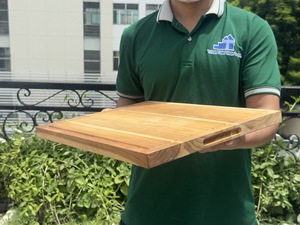 Planche à découper en bois rectangulaire, best-seller, antidérapante, avec rainure pour les jus, pour usage en cuisine, fabriquée au Vietnam - Product Image 3