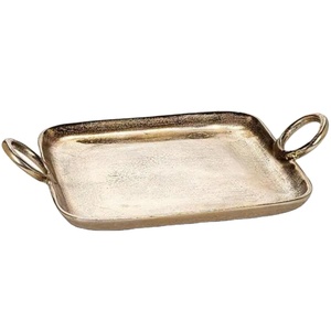 Plat de luxe en métal plateau de service avec poignée durable en métal coulé Fruits collations affichage plat plateau décor de mariage plateaux en or - Product Image 1