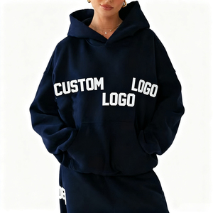 Sweat-shirt à capuche surdimensionné avec logo personnalisé, bleu marine, unisexe, coupe classique, avec poche, 100% coton, doublure en polaire, vêtements d'hiver - Product Image 1