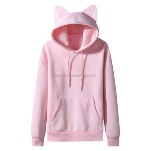 เสื้อฮู้ดดี้ผู้หญิงสีชมพูอ่อน ปักโลโก้ตามสั่ง แห้งเร็ว ผ้าฝ้าย 100% แต่งหูแมวด้านหน้า ผ้าฟลีซ เสื้อกันหนาวมีฮู้ด สไตล์สาวหวาน - Product Image 1