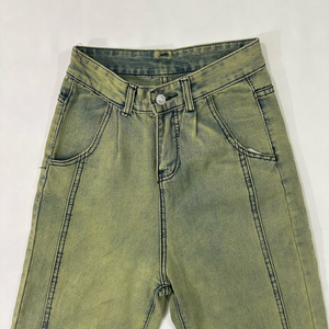 Jeans de Mezclilla Verde de Cintura Alta y Pierna Recta, Algodón de Peso Medio, Lavado a la Arena, Estilo Casual para Hombre, Otoño - Product Image 6