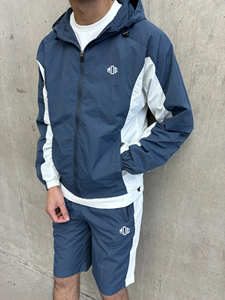 <b>Men's</b> Navy Blue Casual Sporty Tracksuit Set with White Side Stripe <b>Zip</b> Hoodie and <b>Shorts</b> Midweight Breathable Autumn Wear - Product Image 5
