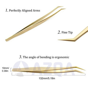 Pince à épiler professionnelle pour extensions de cils en acier inoxydable plaqué or 132 mm avec pointe de précision de 17 mm - Product Image 3