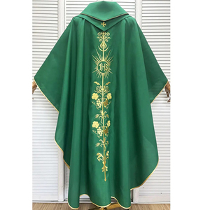 Casulla de poliéster verde de calidad con diseño bordado y estola, bordado personalizado, casulla con estola - Product Image 2