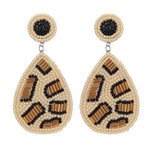 Women's Vintage Leopard Beaded Earrings in Patriotic Orange White Blue for Weddings or <b>Memorial</b> Days - Product Image 1