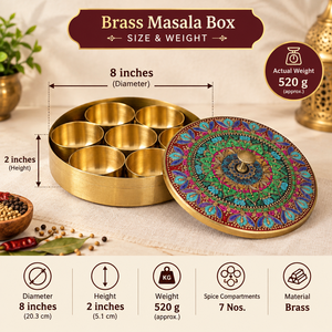 Boîte à épices ronde en laiton artisanale avec couvercle imprimé mosaïque mandala coloré, ensemble de contenants de rangement de cuisine Masala Dabba, articles en gros - Product Image 2